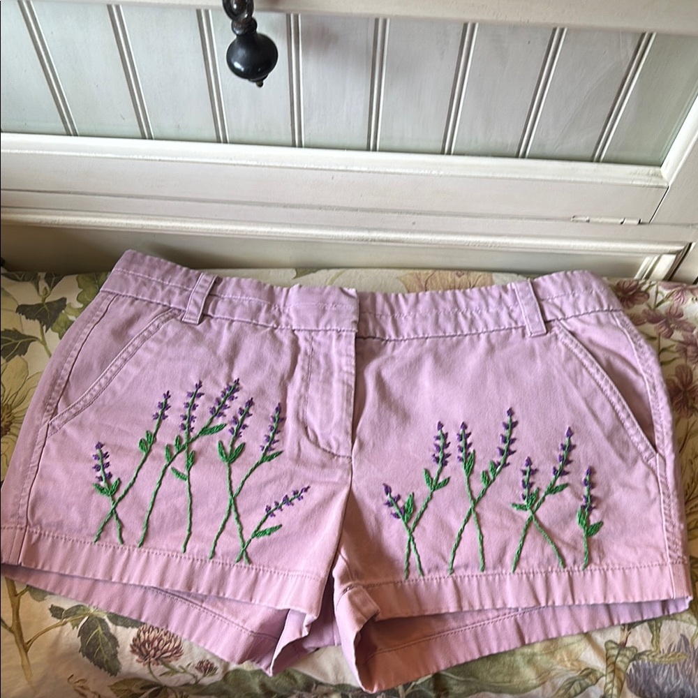 J. Crew Botanical Chino Lavender Embroidered Shorts size 4